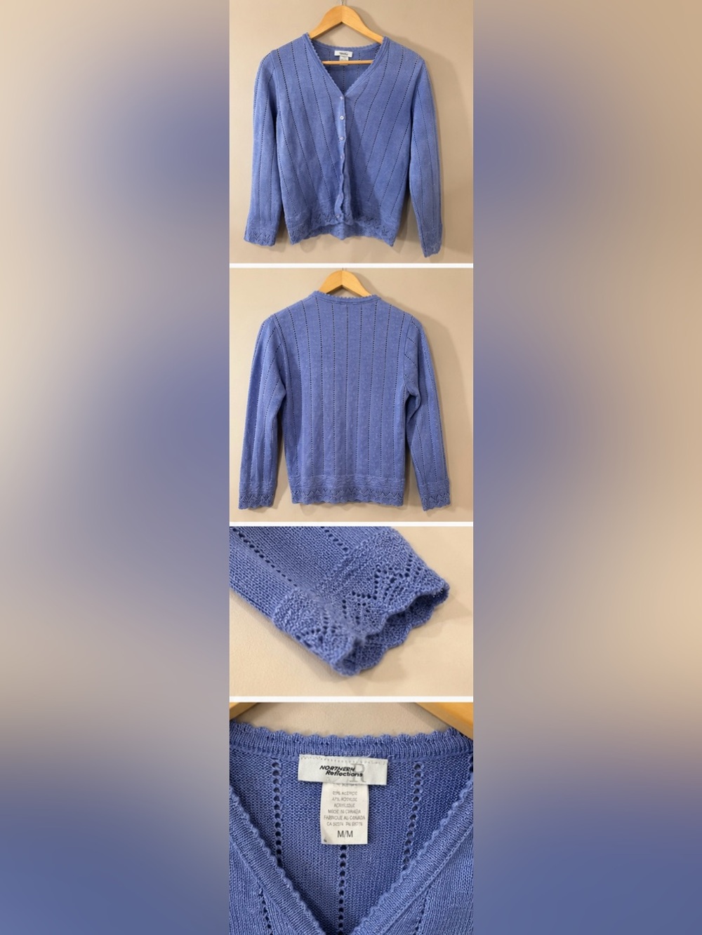 Vintage Northern Reflections Blue Pointelle Knit Cardigan Women’s Medium Cottage - Picture 2 of 6